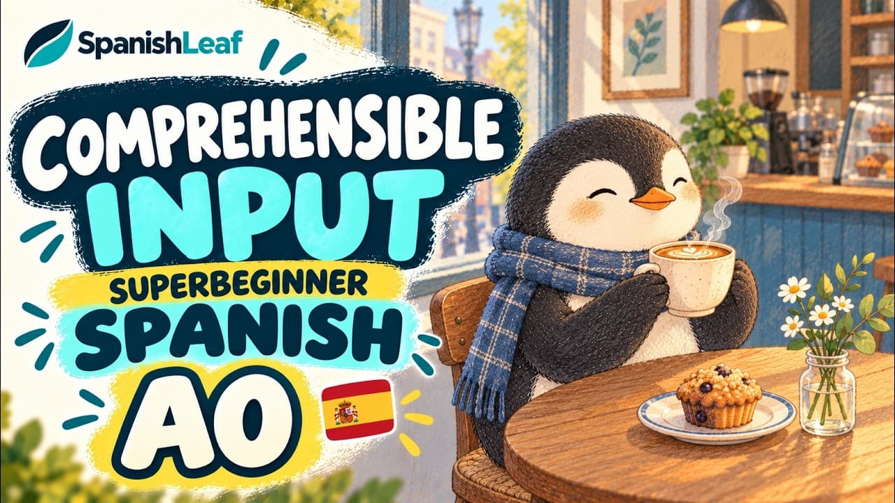 Spanish Comprehensible Input | Superbeginner | The penguin drinks coffee