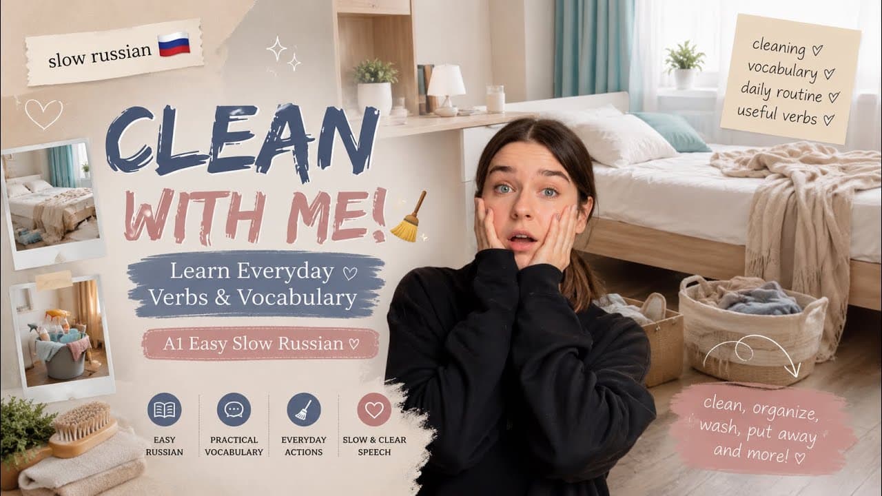 Clean With Me! 🧹 Learn Everyday Verbs & Vocabulary (A1 Easy Slow Russian)