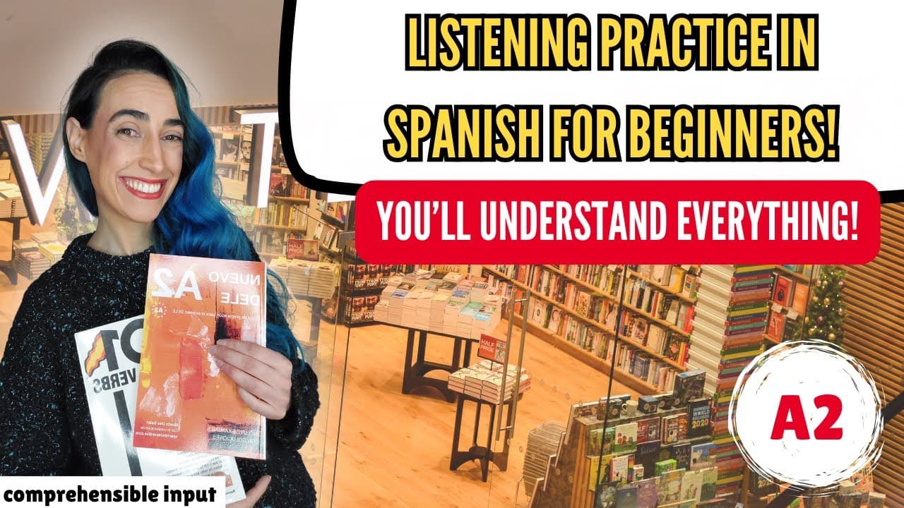 ♦️ SPANISH LISTENING PRACTICE FOR BEGINNERS (A1/A2 comprehensible input) | Going to the Bookshop ✨📚