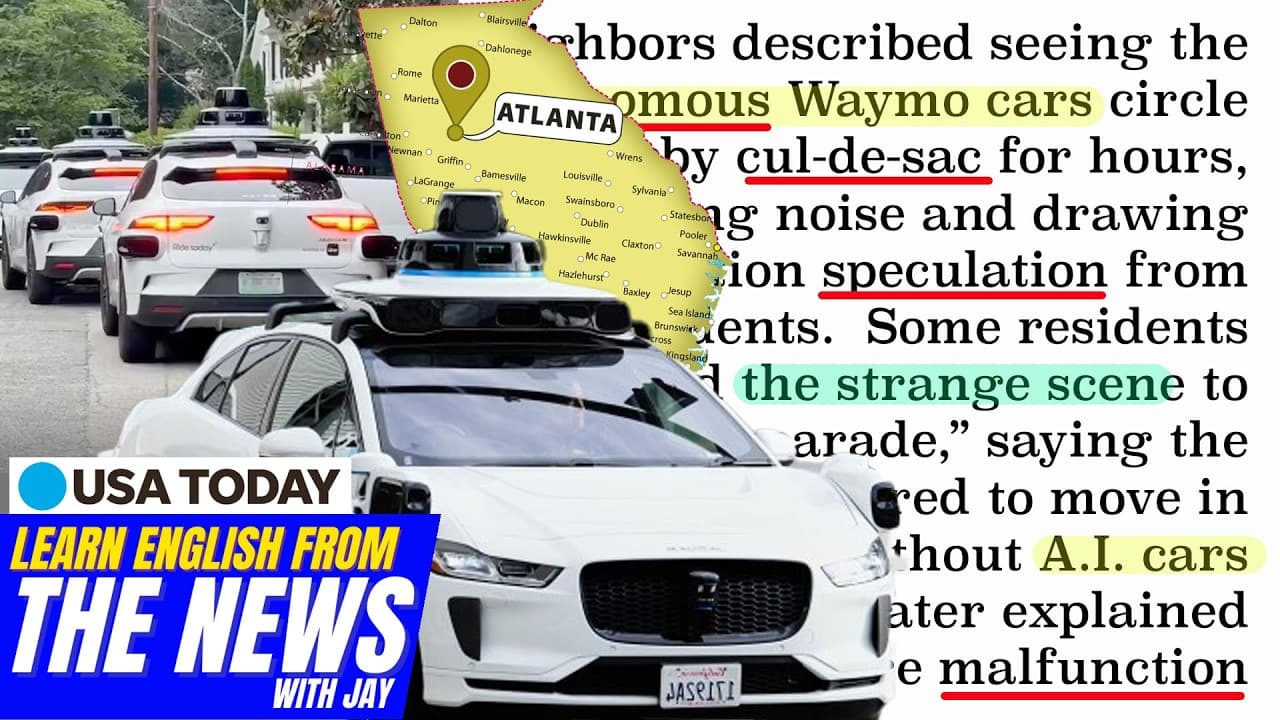 Learn English From The News - Waymo Autonomous Cars Lose Control in Neighborhood Cul-de-Sac + Quiz