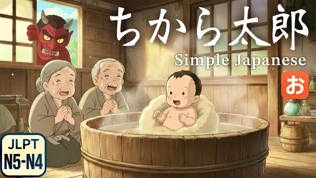 The Shocking Story of Chikara Taro | Japanese Folktale • Simple Japanese [JLPT N5–N4]