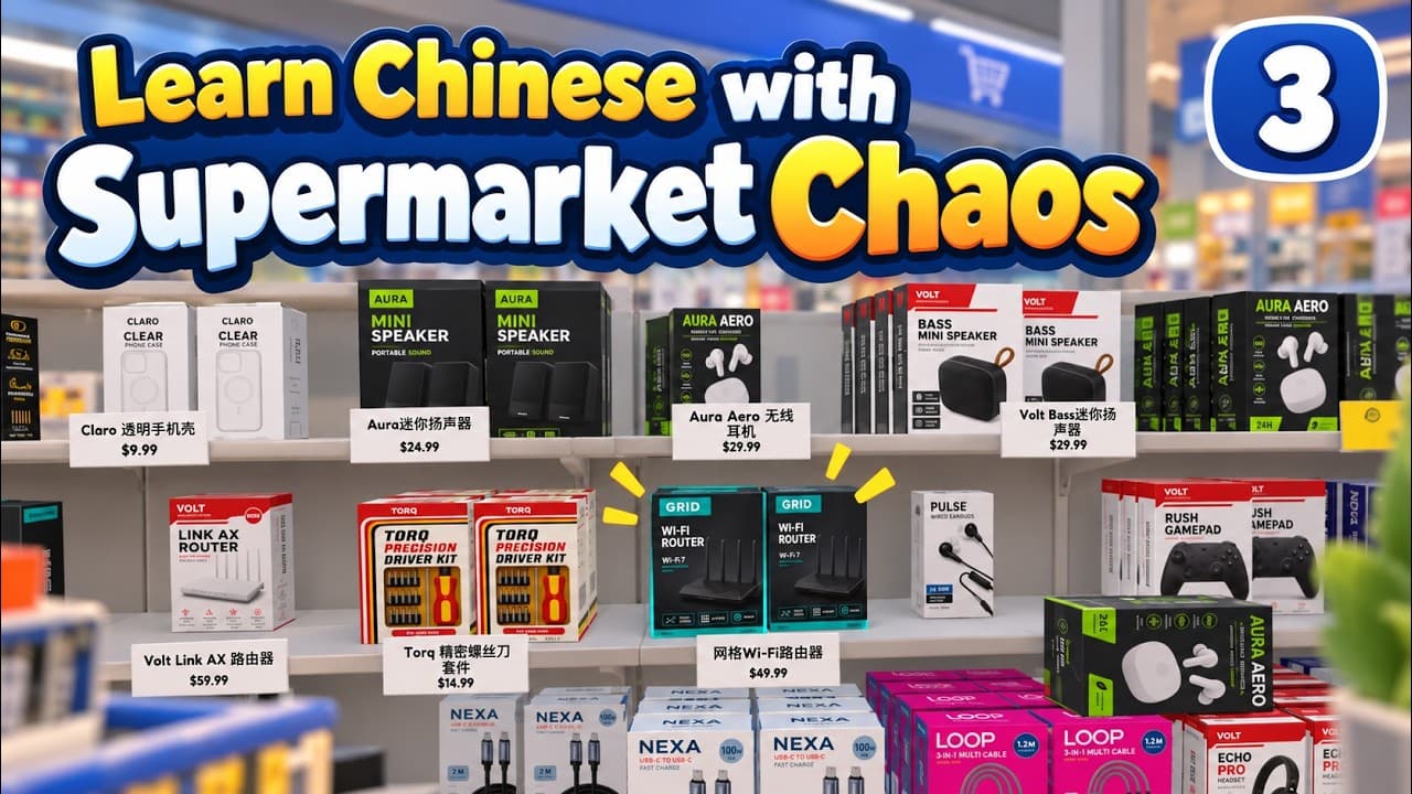 Learn Chinese with Supermarket Chaos | Food, Electronics, Household Items & Store Vocabulary