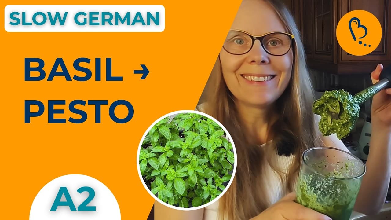 Making Vegan Pesto with Basil from My Garden | Daily Life #7 | German Comprehensible Input [A2]