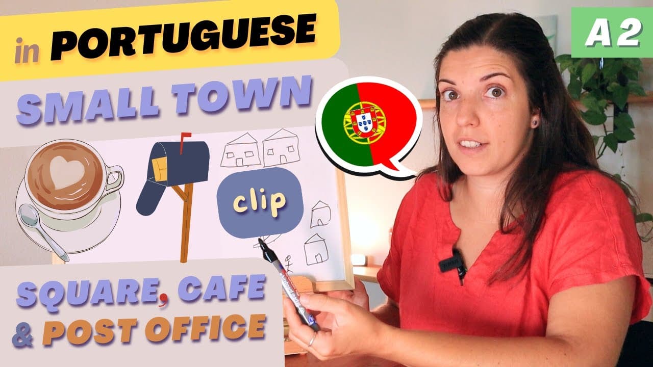 Small Town Square, Cafe and Post Office! (clip) | A2 European Portuguese with comprehensible input