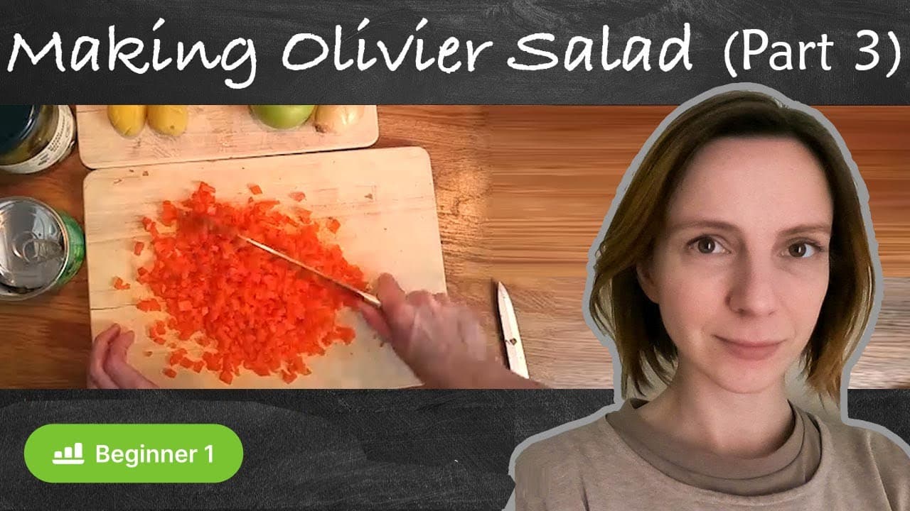Olivier Salad (3) Cutting the Ingredients. Cooking in slow Russian