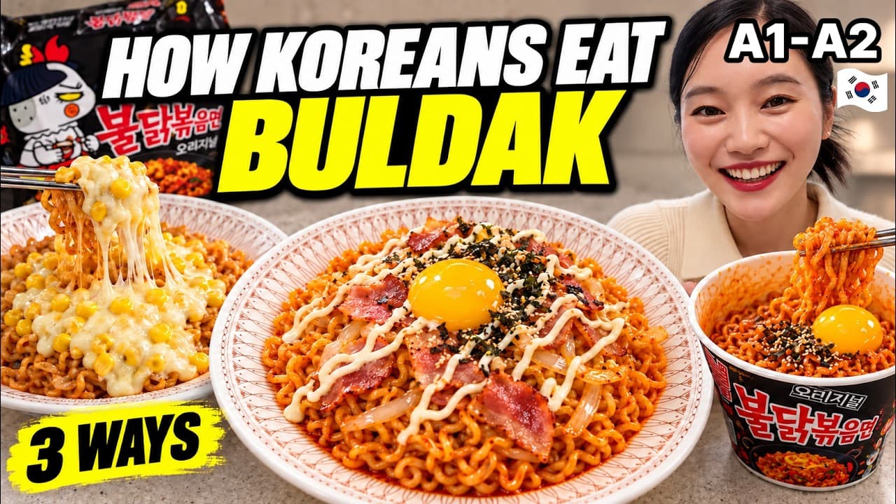 How Koreans Really Eat Buldak 🔥 3 Recipes | Slow Korean for Beginners