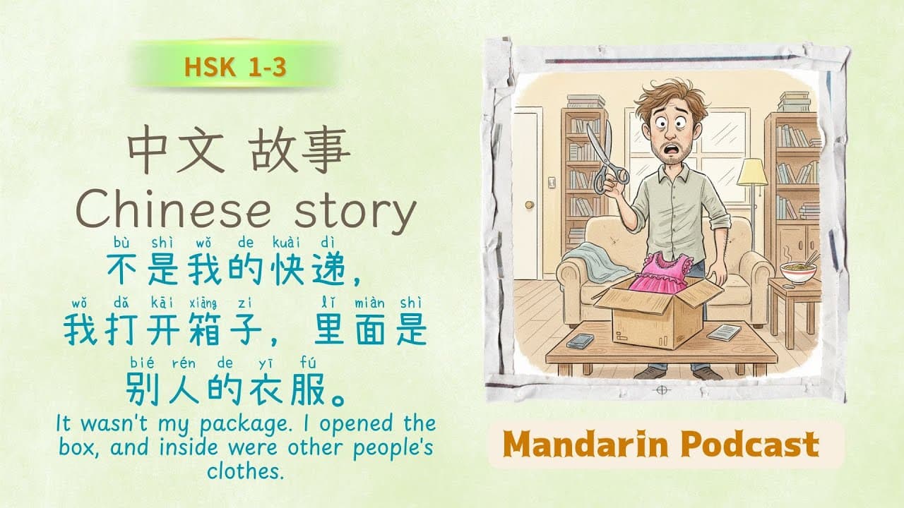 不是我的快递，我打开箱子，里面是别人的衣服。  | Chinese Story for HSK 1–3